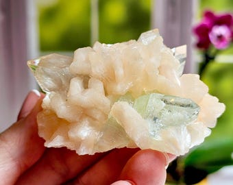 Green Apophyllite Cluster with Stilbite from Pune, India AA Grade RARE Green Apophyllite Meditation Crystal Ascension Stone High Vibration