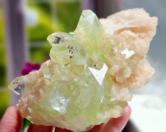 Green Apophyllite Cluster with Stilbite from Pune, India AAA Grade RARE Green Apophyllite Meditation Crystal Ascension Stone High Vibration