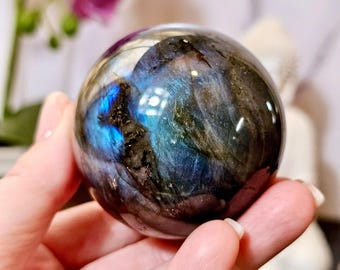 Labradorite 54mm Sphere from Madagascar | Protection | Crystal Healing | Aqua, Green, Gold, and Electric Blue Flash | Psychic Development
