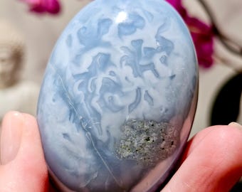 Owyhee Blue Opal Crystal Palm Stone Opal for meditation crystal for dreamwork throat chakra crystal opal blue opal oregon common opal Owyhee