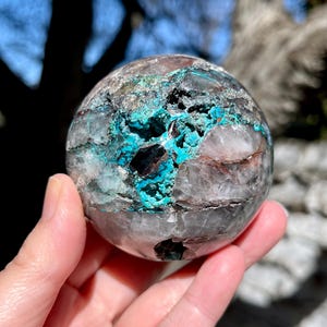 Shattuckite Sphere from Peru | RARE| Chrysocolla and Malachite in Quartz | Peruvian 63mm Shattuckite Sphere | Chrysocolla in Quartz