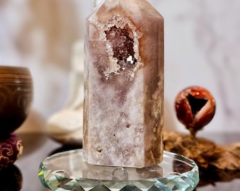 Pink Druzy Amethyst Tower from Brazil Heart Chakra Stone for Reiki Master Lightworkers Stone for Crystal Grid for Compassion