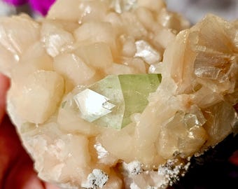 Green Apophyllite Cluster with Stilbite from Pune, India A Grade RARE Green Apophyllite Meditation Crystal Ascension Stone High Vibration
