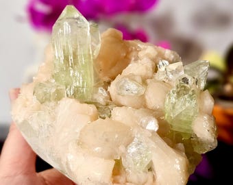Green Apophyllite Cluster with Stilbite from Pune, India AAA Grade RARE Green Apophyllite Meditation Crystal Ascension Stone High Vibration