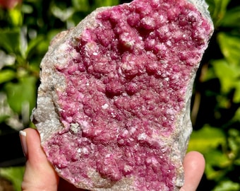 Cobaltoan Calcite Cluster: Pink Crystal with Malachite - DR Congo