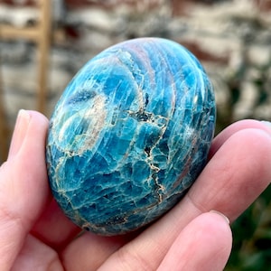 Teal Blue Apatite Palm Stone from Madagascar | Rare Blue Apatite | Unheated and Untreated | Spiritual | Apatite Crystal Gemstone