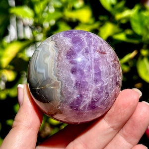 Mexican Crazy Lace Agate Sphere with Chevron Amethyst - Chihuahua, Mexico | Vibrant Agate with Amethyst | Happiness Energy | Mexican Agate