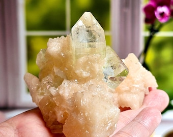 Green Apophyllite Cluster with Stilbite from Pune, India AAA Grade RARE Green Apophyllite Meditation Crystal Ascension Stone High Vibration