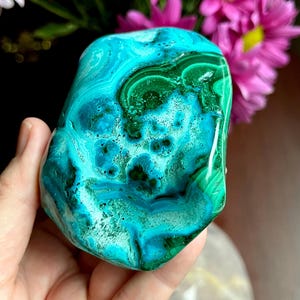 Chrysocolla with Malachite Polished Crystal from DR Congo | Protective | Throat and Heart Chakra | Communication | A Grade | Peaceful Energy