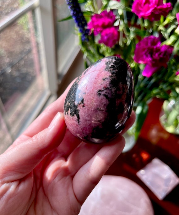Glorious Rhodonite Egg from Madagascar | A Grade | Crystal Egg | Heart Chakra | Emotional Healing | Life Purpose | Destiny | Life Path E30D