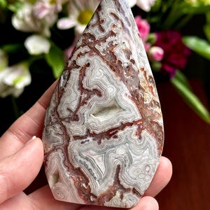 Torre de ágata mexicana de encaje loco de Chihuahua, México / Ágata de encaje pulida / Cuevas de cristal druzy / Energía de felicidad / Ágata mexicana /