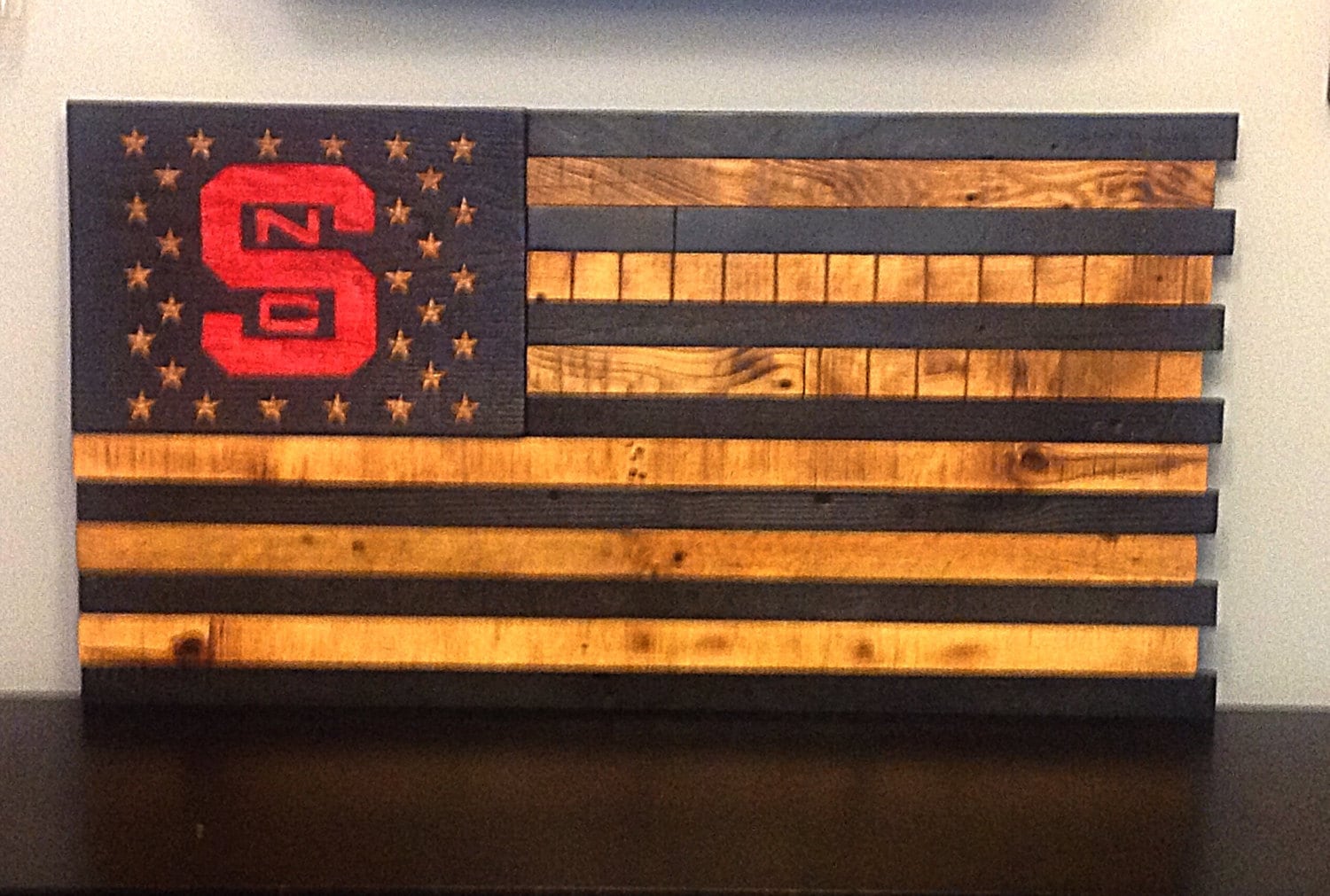 Nc State Wooden American Flag Reclaimed Wood Burned