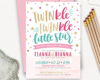 twin birthday invitations twinkle twinkle little star first etsy