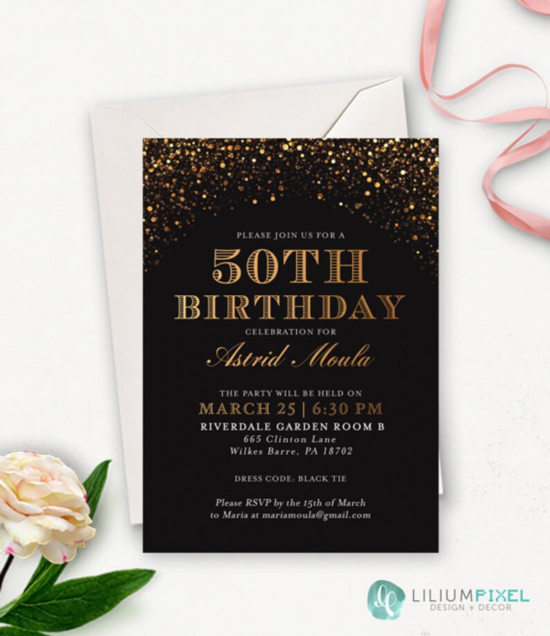 50th Birthday Invitation Golden Birthday Invitation Printable Birthday Invitations For Women Surprise Birthday Invitations