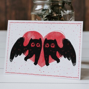 Cryptid Mothmans in Love Printable Valentine&#39;s Card, Love at First Fright, Cute Mothman Card, Cryptid Card, Mothman