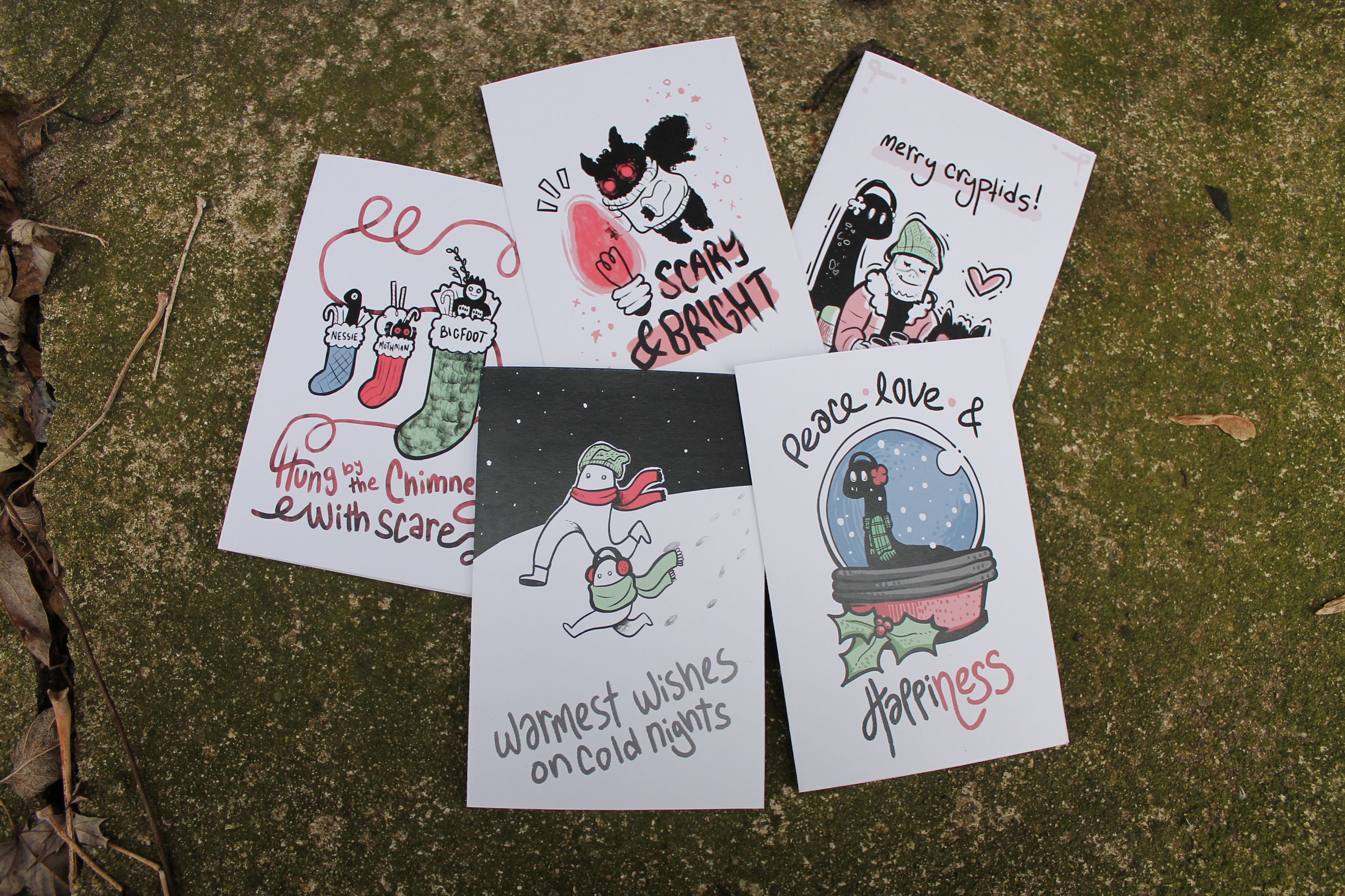 Full Set Merry Cryptids Printable Holiday Card, Mothman Card, Nessie ...