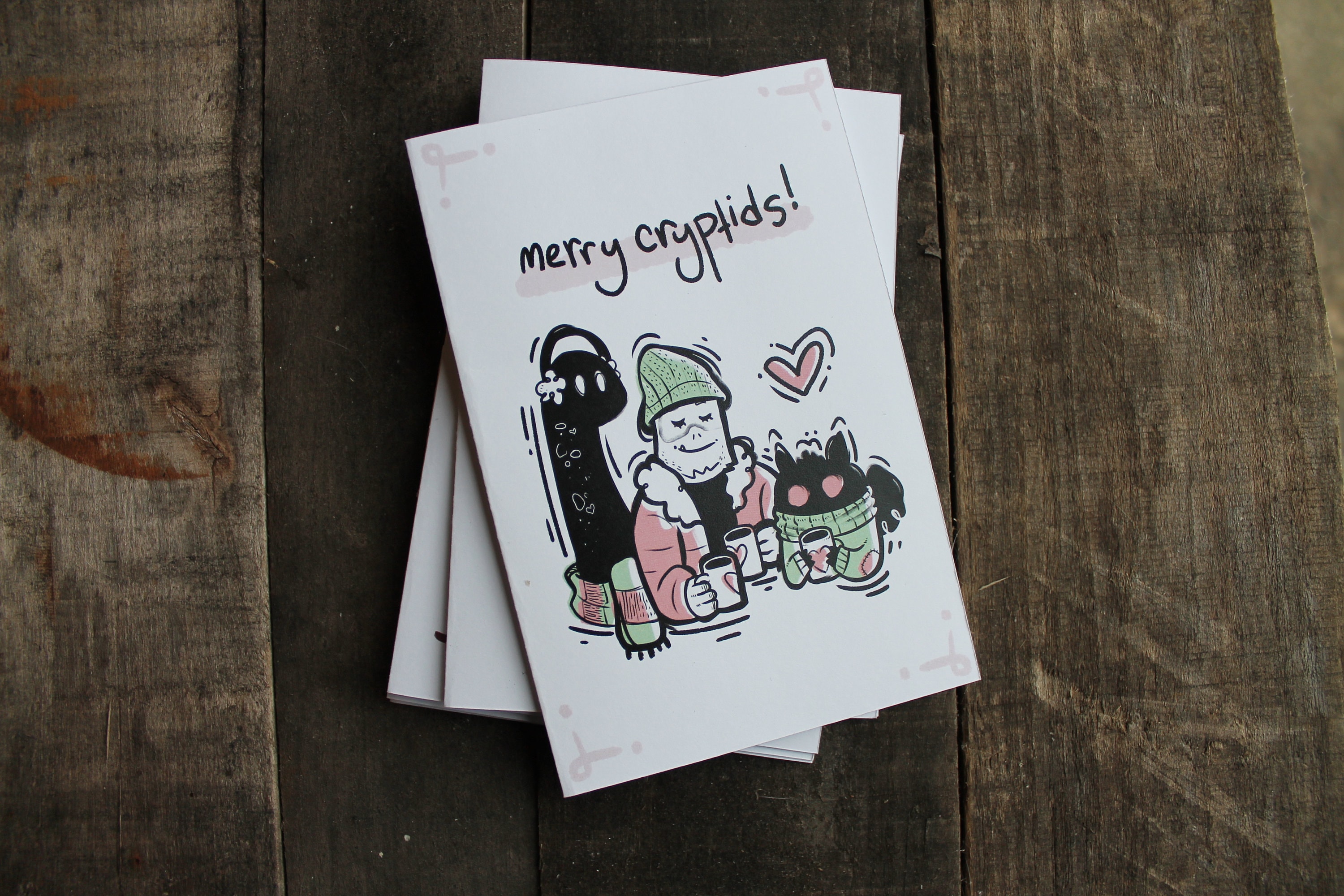 Full Set Merry Cryptids Printable Holiday Card, Mothman Card, Nessie ...