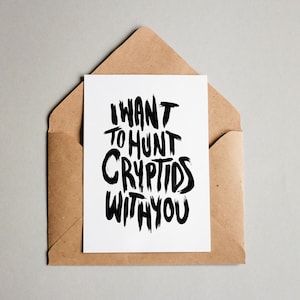 Cryptid Hunting Printable Valentine&#39;s Card, Cryptid Hunting Card, Cryptid Card