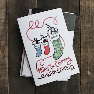 Cryptid Stocking Printable Holiday Card, Bigfoot Card, Mothman Card, Loch Ness Monster Card, Cryptid Card