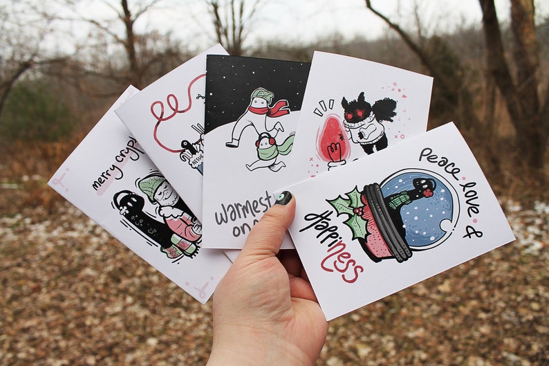 Full Set Merry Cryptids Printable Holiday Card, Mothman Card, Nessie ...