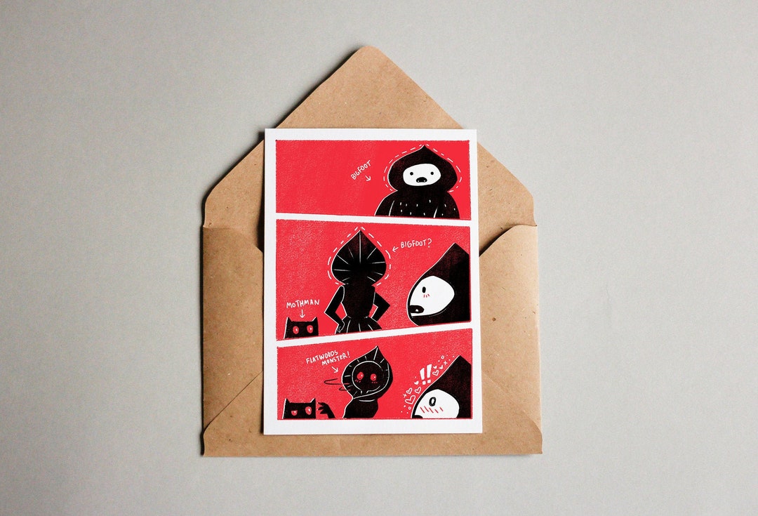 Cryptids in Love Printable Valentine's Card, Bigfoot Love at First ...