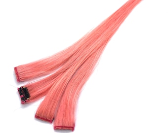 Peach Pink Highlights - Human Hair Extension Clip in Streak Straight