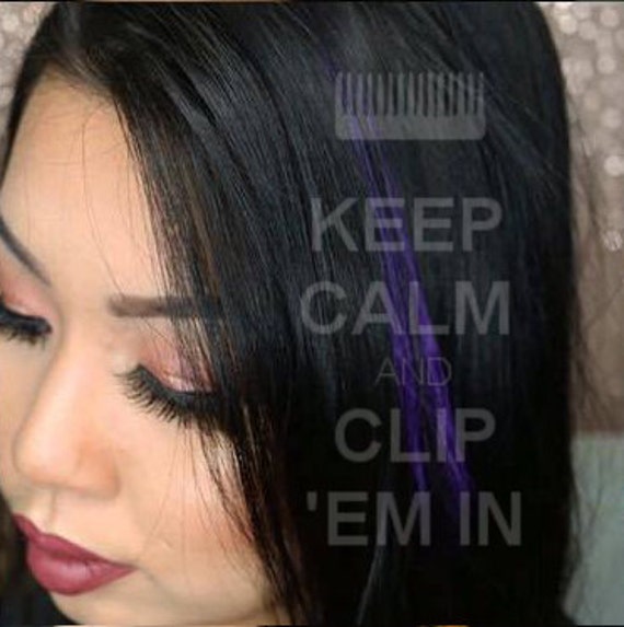 Remy Human Hair Extension Clip In Streak Purple Etsy