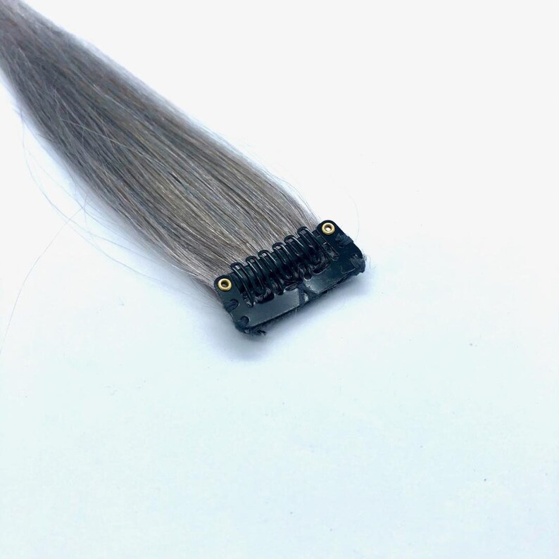 Human Hair Extension Clipin Streak Grey Etsy
