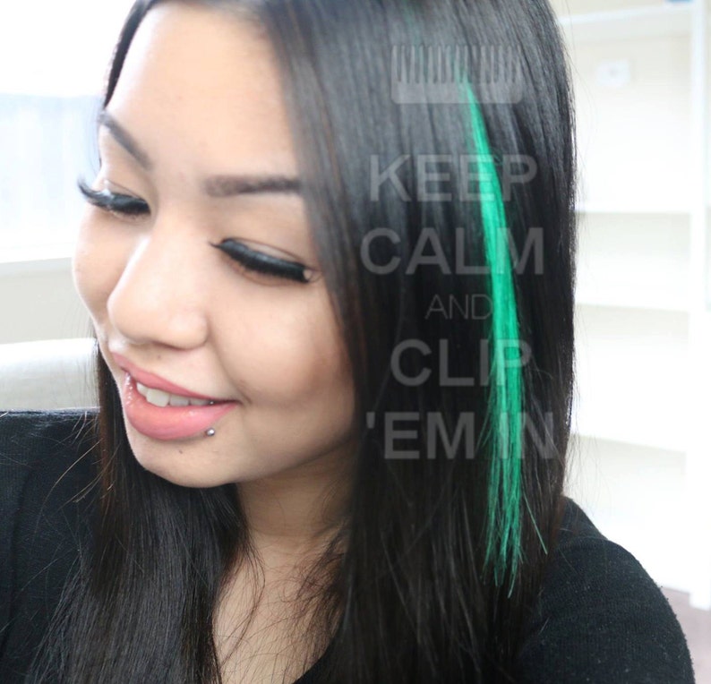 Hair Extension 100 Human Hair Clip in Streak Green Etsy