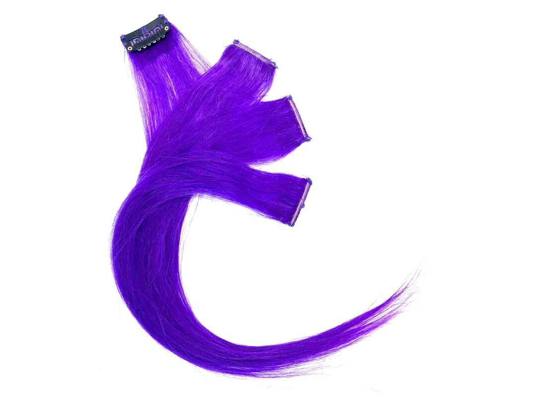 Purple Highlights Purple Hair Remy Human Hair Extension Clip In Purple