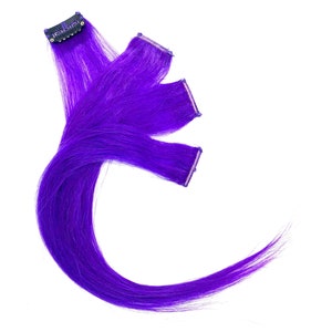 Purple Highlights - Purple Hair - Remy Human Hair Extension Clip in- Purple hair no dye