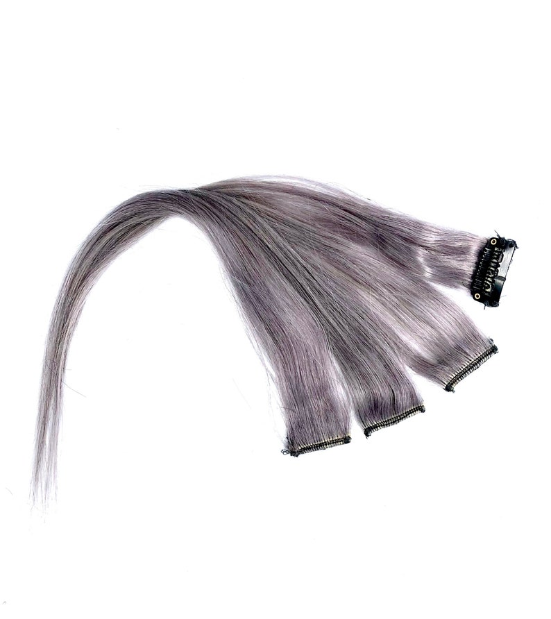 Lavender Grey Highlights Remy Human Hair Extension Clip-in Lavender Hair Limited Availability Custom Designed Colour image 5