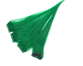 Green Highlights - Green Hair - Extension 100% Human Hair Clip-in