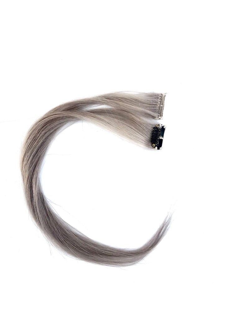 Human Hair Extension Clipin Streak Grey Etsy