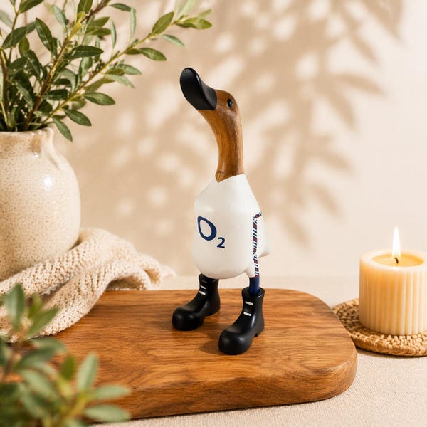 England National Rugby Personalised Hand-Painted Wooden Duck, Bamboo Root Rugby Fan Gift, 25cm