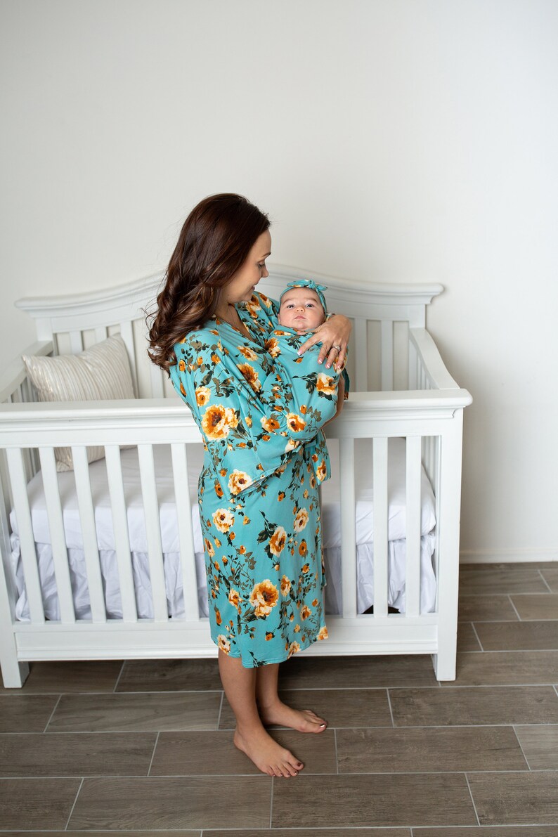 Mommy and Me Matching Robe Teal Floral Robe and Swaddle Robe Etsy