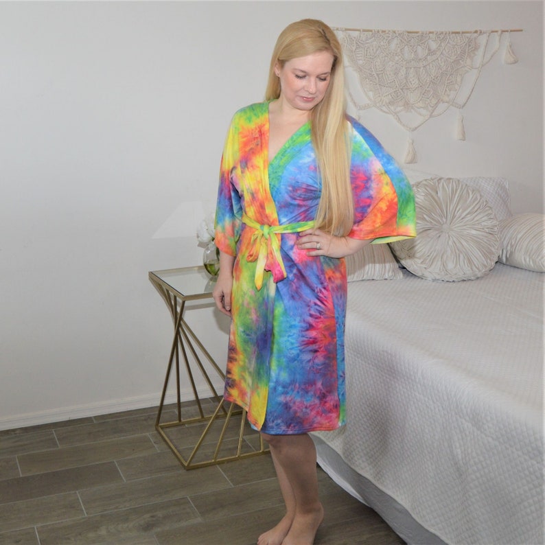 Rainbow TieDye Robe Nightgown Set and Swaddle Set Nursing Etsy