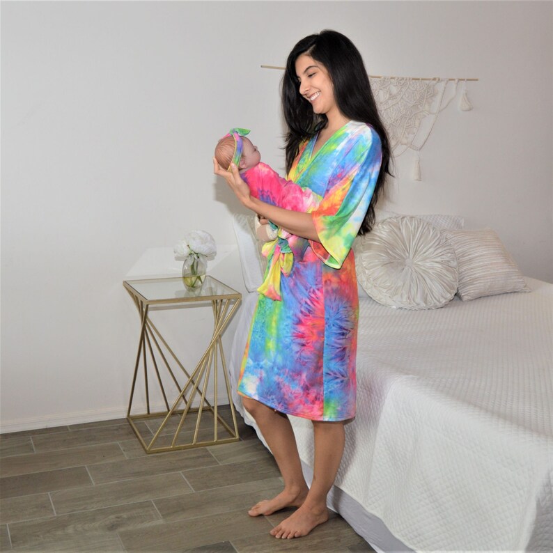 Rainbow TieDye Robe Nightgown Set and Swaddle Set Nursing Etsy