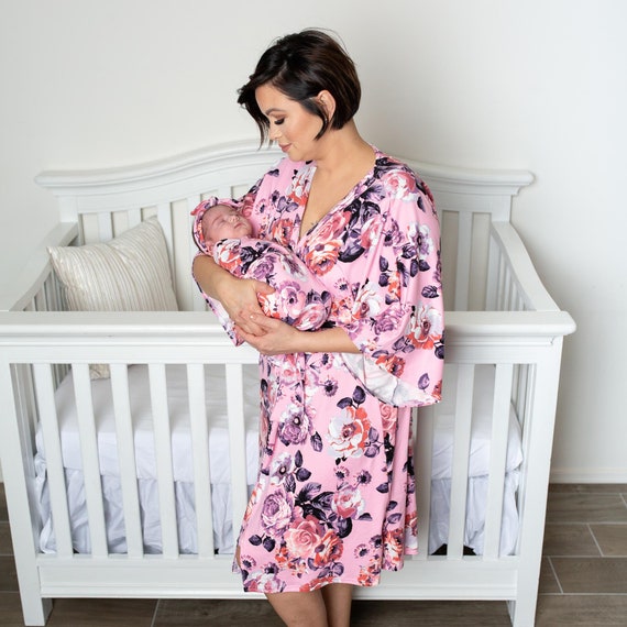 Pink Floral Robe Nightgown and Swaddle 