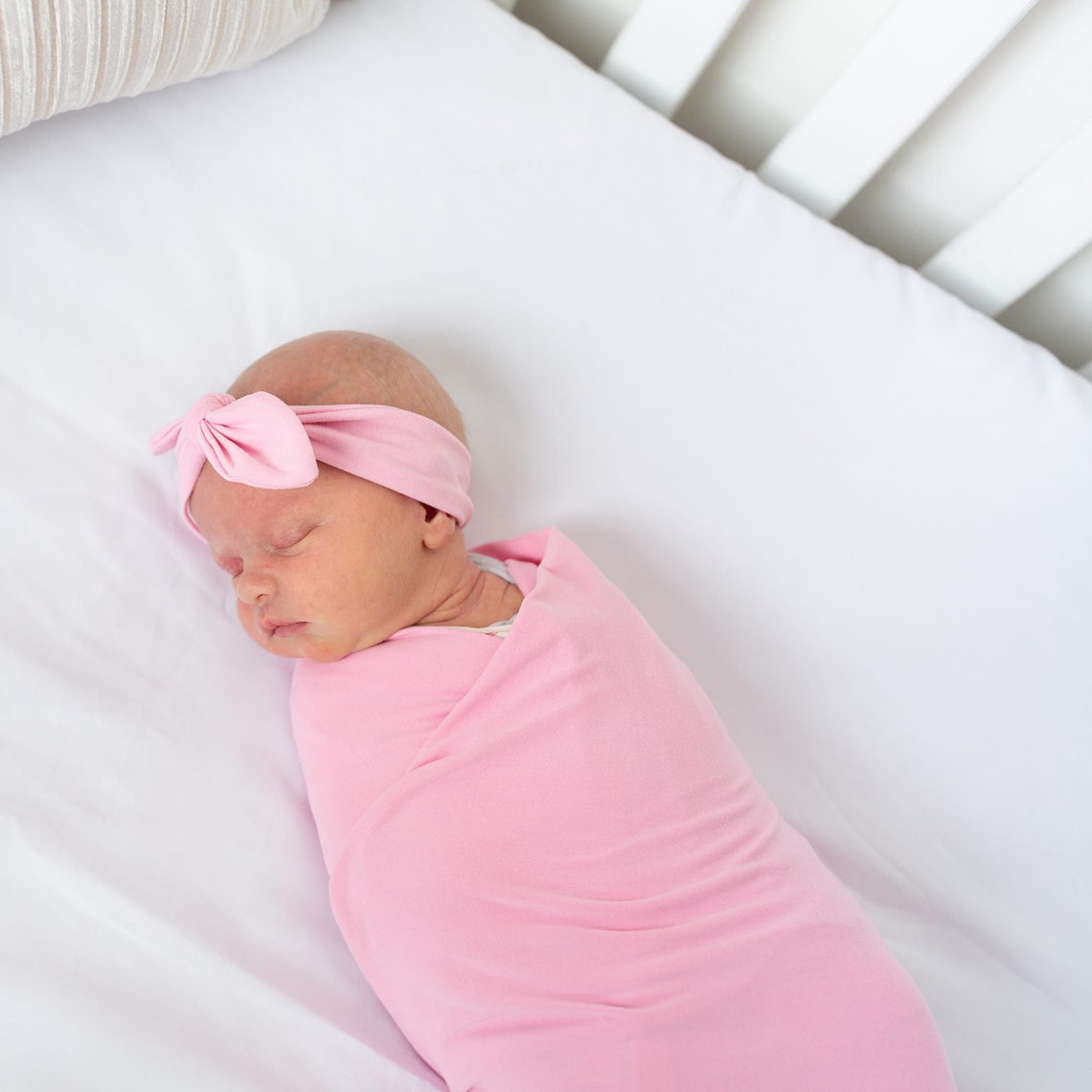 Baby Pink Swaddle Blanket Set Pink Swaddle and Headband Etsy