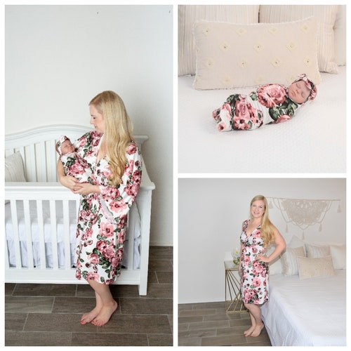 Maternity Nursing Delivery Robe and Matching Baby Swaddle Etsy