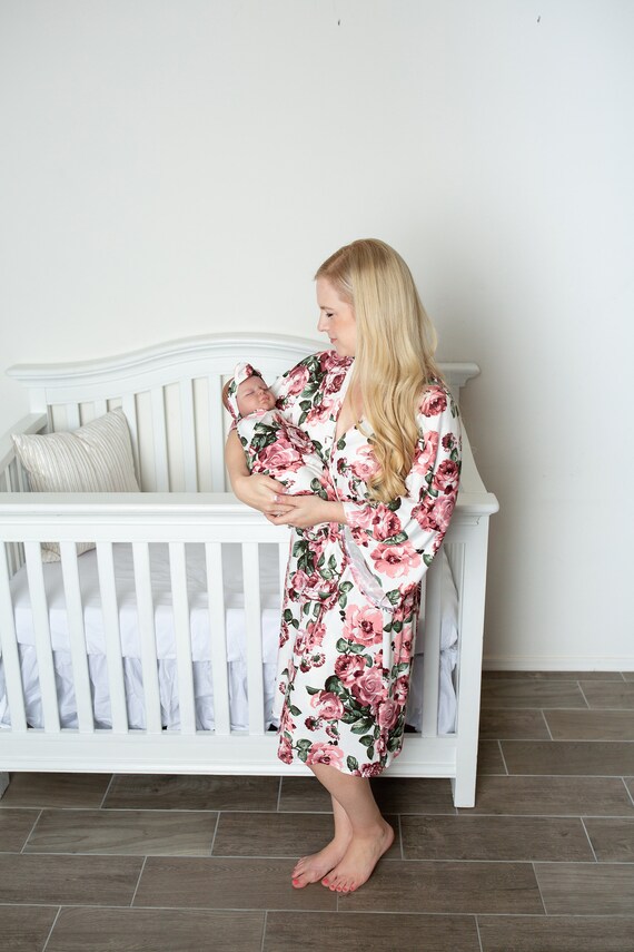 Mommy and Me Robe and Swaddle Set Girl Floral Robe Maternity Etsy