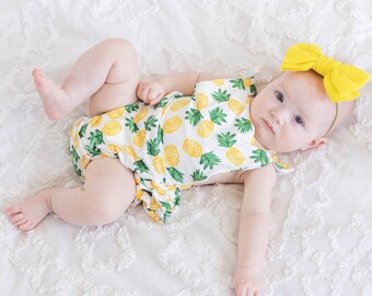 6-12 Months 6-12 Months Baby Girls Pineapple Cothing 3D Floral Print Green Leaves Onesie for Infants Orange White Lightweight Elastic Waist One Piece Rompers With Headband 1 Years Toddler Boys Bodysuits 