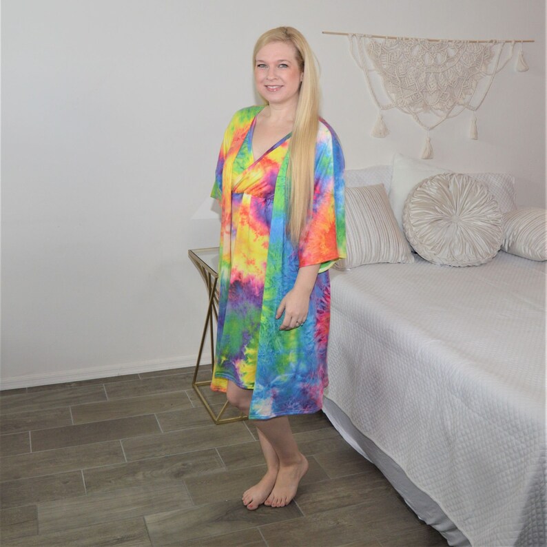 Rainbow TieDye Robe Nightgown Set and Swaddle Set Nursing Etsy