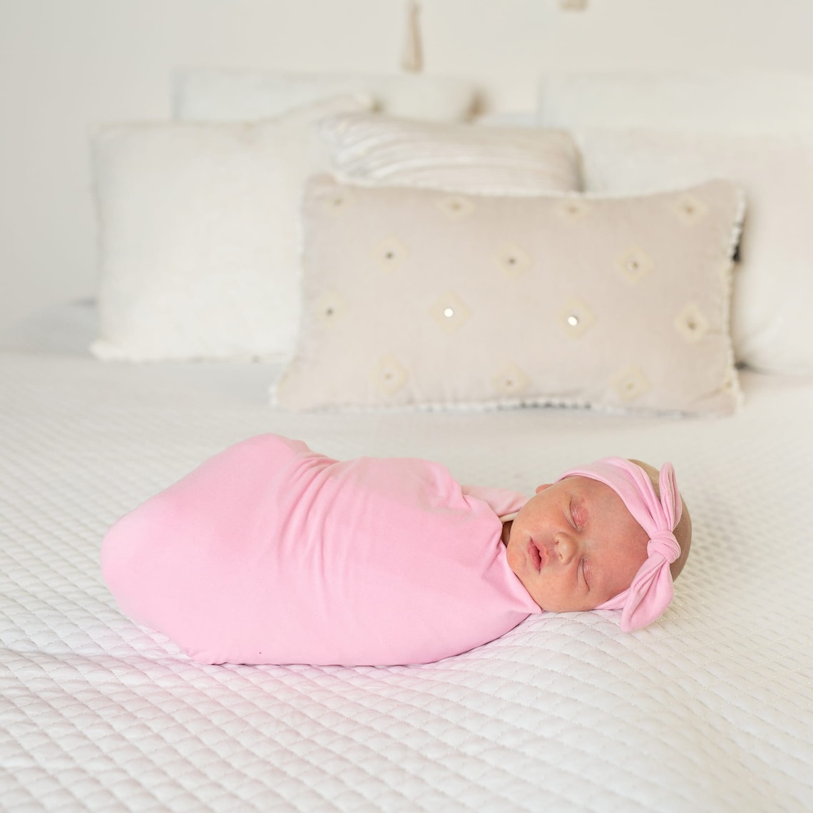 Baby Pink Swaddle Blanket Set Pink Swaddle and Headband Etsy