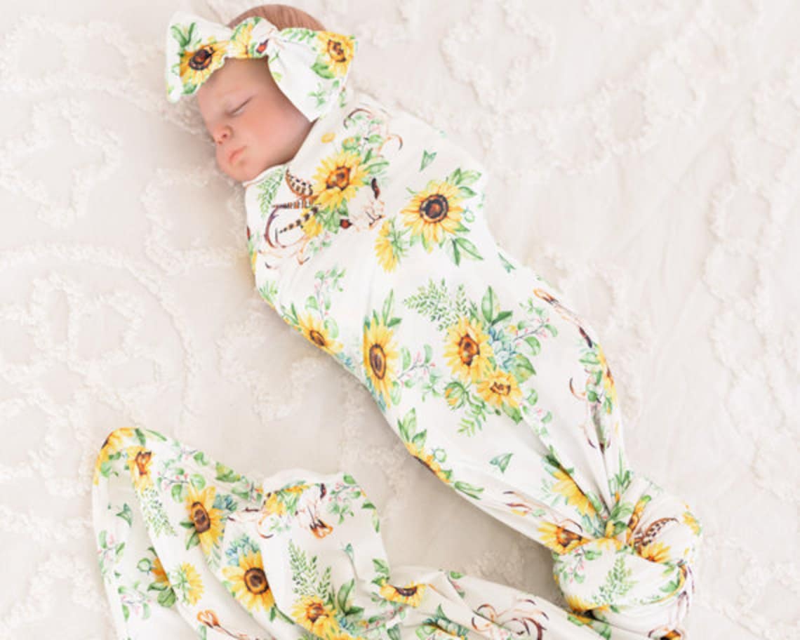 Baby Swaddle & Headband Set Sunflower Newborn Swaddle Baby Etsy