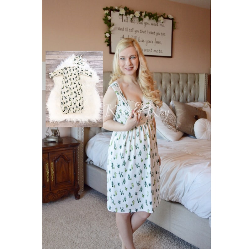 Breastfeeding Nightgown Night Gown and Baby Gown Set -Nursing Gown and Baby Outfit Mom and Baby Hospital Outfit 3 PC Set