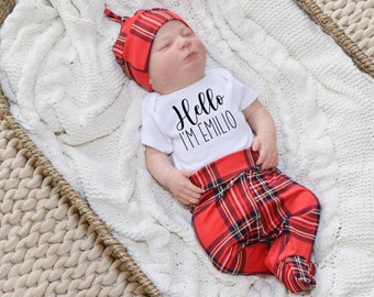 baby boy coming home outfit, newborn boy coming home outfit, baby hospital outfit, newborn hospital outfit, going home outfit boy -red plaid