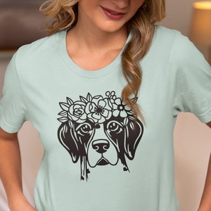 GSP with Flower Crown, German Shorthaired Pointer, Ladies Tee, Pointer Gift