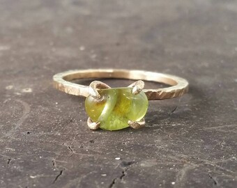 22nd Anniversary Rough Peridot Ring Peridot Stacking Ring,August birthstone ring 7th Natural Green Peridot Raw Gemstone Ring WJ 18